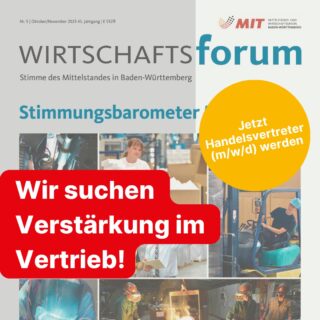 📣 Die MIT Baden-Württemberg sucht Verstärkung im Vertrieb!

Die MIT Baden-Württemberg zählt mit über 2.600 Mitgliedern zu den führenden wirtschaftspolitischen Netzwerken im Land. Wir vertreten die Interessen des Mittelstands und verlegen das Magazin WIRTSCHAFTSforum Baden-Württemberg, das Unternehmer, Führungskräfte und Entscheider erreicht.

Für den Anzeigenverkauf unseres Magazins suchen wir motivierte Handelsvertreter (m/w/d) auf selbstständiger Basis.

🔎 Deine Aufgaben:
• Neukundengewinnung im Mittelstand
• Aufbau eines eigenen Kundenportfolios
• Beratung zu Anzeigen & Kampagnen
• Erstellung und Nachverfolgung von Angeboten

💼 Was wir bieten:
• Attraktive Provision
• Hohe Flexibilität & unternehmerische Freiheit
• Klare B2B-Zielgruppe
• Ein etabliertes Magazin mit 5.000er Auflage

👤 Das bringst du mit:
• Vertriebserfahrung (ideal im Anzeigen-/Medienverkauf)
• Kommunikationsstärke & Abschlusssicherheit
• Selbstständige Arbeitsweise
• Sehr gute Deutschkenntnisse

📧 Interesse?
Dann melde dich direkt bei mir unter bonnet@mit-bw.de
.
Wir freuen uns über Bewerbungen – und über Empfehlungen aus eurem Netzwerk! 🙌

#MITBW #Vertrieb #Handelsvertreter #Stellenanzeige #Wirtschaftsforum #Mittelstand #Anzeigenverkauf #Sales #BadenWürttemberg