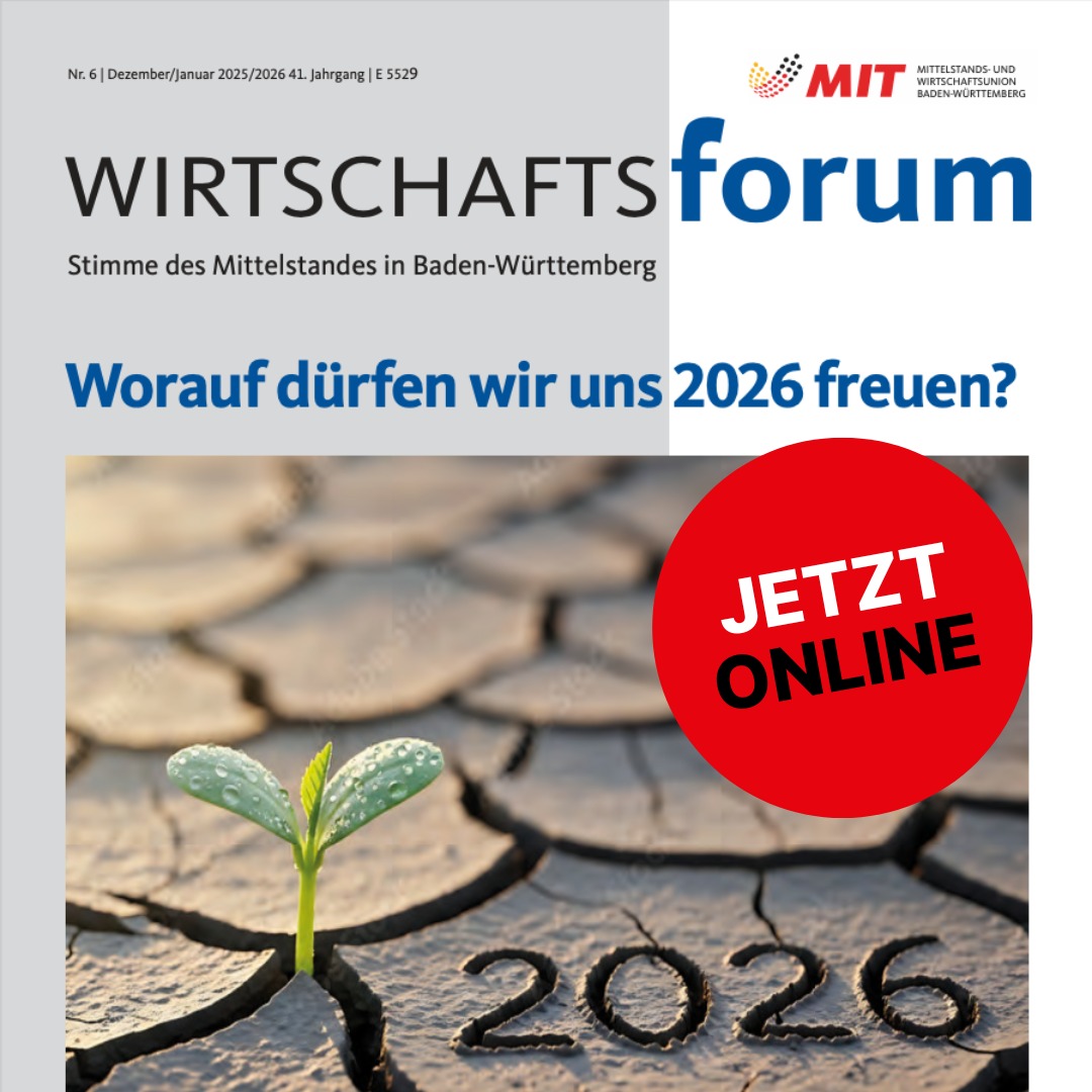 Instagram

Unsere neue Ausgabe ist da! 🚀📘 
Die Frage lautet: Worauf dürfen wir uns 2026 freuen? 
Wir geben euch Antworten – klar, ehrlich, mutig.

In dieser Ausgabe: ✨ Manuel Hagel über Aufbruch & Zuversicht ✨ Mittelstand = Herz unseres Landes ✨ Immobilienwirtschaft: vorsichtig optimistisch ✨ Trendwende 2026 – Chancen, wenn wir sie nutzen ✨ MIT vor Ort: starke Stimmen, starke Projekte

Swipe durch und entdecke, was Baden-Württemberg bewegt! 
👉 Link in Bio / Story