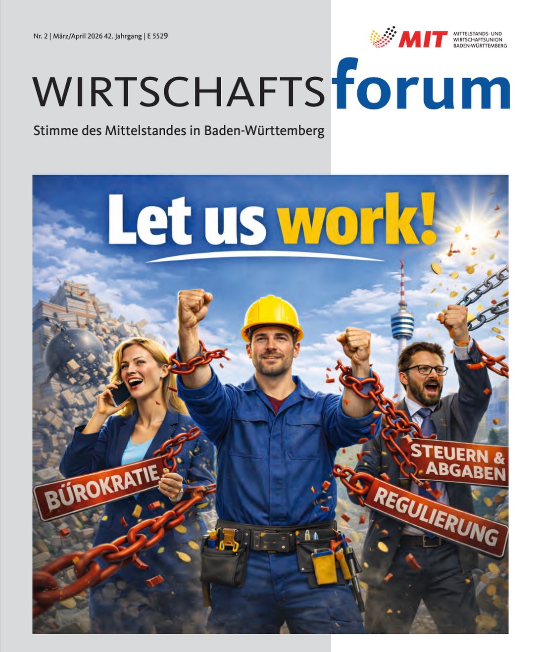 📘 Neue Ausgabe WIRTSCHAFTSforum

👉 LET US WORK!

Der Mittelstand in Deutschland ist bereit zu leisten, zu investieren und Verantwortung zu übernehmen. Doch immer mehr Unternehmen stoßen an Grenzen – nicht wegen fehlender Ideen, sondern wegen der Rahmenbedingungen.
Genau hier setzt unsere neue Ausgabe an.

Im Schwerpunkt „Let us work!“ machen wir deutlich, was jetzt notwendig ist:
💡 Weniger Bürokratie, die Innovation ausbremst ⚡ Schnellere Verfahren und verlässliche Entscheidungen 📉 Spürbare Entlastungen bei Steuern, Abgaben und Energie 🏭 Faire Wettbewerbsbedingungen im internationalen Vergleich
💬 Ergänzt wird das Ganze durch klare Einordnungen, Stimmen aus der Praxis und konkrete Erwartungen an die Politik – direkt aus dem Mittelstand, ohne Filter.
👉 Unser Anspruch: Probleme nicht nur benennen, sondern Lösungen einfordern.

📲 Jetzt reinlesen – den Link zur aktuellen Ausgabe findet ihr in der Bio!

#LetUsWork #Mittelstand #Wirtschaft #Bürokratieabbau #StandortDeutschland MITBW