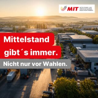 🗳️ Mittelstand gibt's immer. Nicht nur vor Wahlen.

Wenn Wahlkampf ist, wird viel über den Mittelstand gesprochen.

Über Handwerk.
Über Familienunternehmen.
Über Selbstständige und Unternehmer.

Doch der Mittelstand ist nicht nur dann wichtig, wenn Stimmen gewonnen werden sollen.

🏭 Er schafft Arbeitsplätze.
🎓 Er bildet aus.
💡 Er entwickelt Innovationen.
📈 Er investiert in die Zukunft unseres Landes.

Und genau deshalb setzen wir uns als MIT Baden-Württemberg das ganze Jahr über für seine Interessen ein.

👉 Nicht nur vor Wahlen.
👉 Nicht nur in Sonntagsreden.
👉 Sondern jeden Tag.

Wir sorgen dafür, dass die Anliegen des Mittelstands in die politische Diskussion eingebracht werden – bei Bürokratieabbau, Steuern, Energiepreisen, Fachkräftesicherung und vielen weiteren Themen.

Denn eines ist klar:

Der Mittelstand braucht keine Aufmerksamkeit auf Zeit. Er braucht eine starke Stimme.

#Mittelstand #MITBW #Wirtschaft #Handwerk #Familienunternehmen #BadenWürttemberg #SozialeMarktwirtschaft